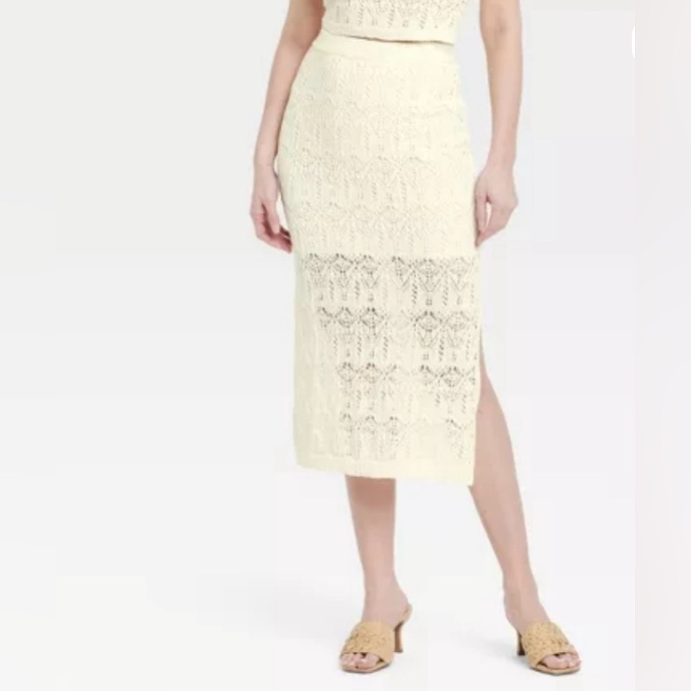 A New Day Bohemian Crochet Midi Sweater Skirt – Cream Off-White, Size Large, NWT